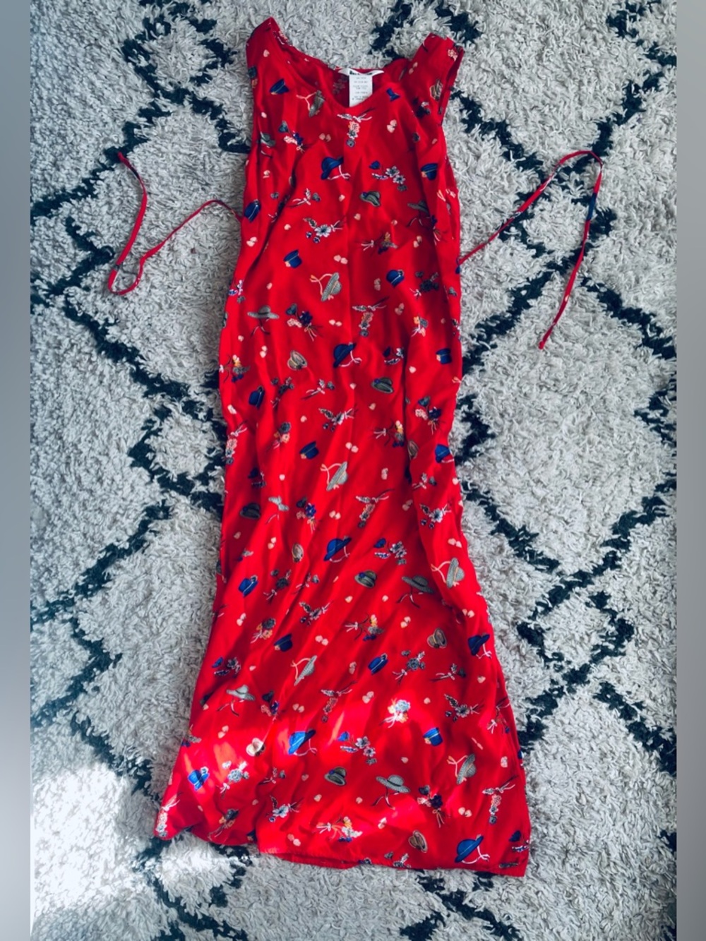 Vintage 90s Red Dress with Hat Print